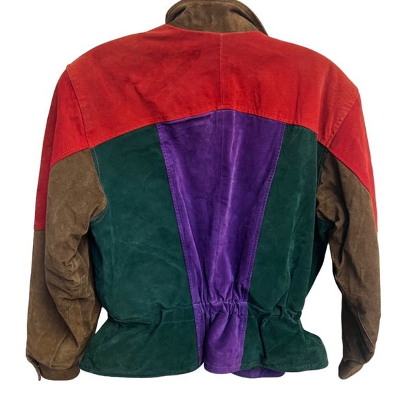VINTAGE LEATHER SUEDE MULTI COLOR BOMBER JACKET 80S - Picture 2 of 12
